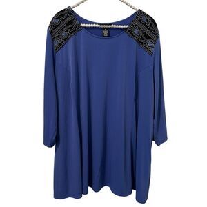 Catherines Any Wear Tunic Top‎ Womens 3X 26/28W Embroidered artsy mature office